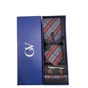 Gino Vitale Men's Accessory 4-Piece Tie Set Cuff Tie Bar Handkerchief